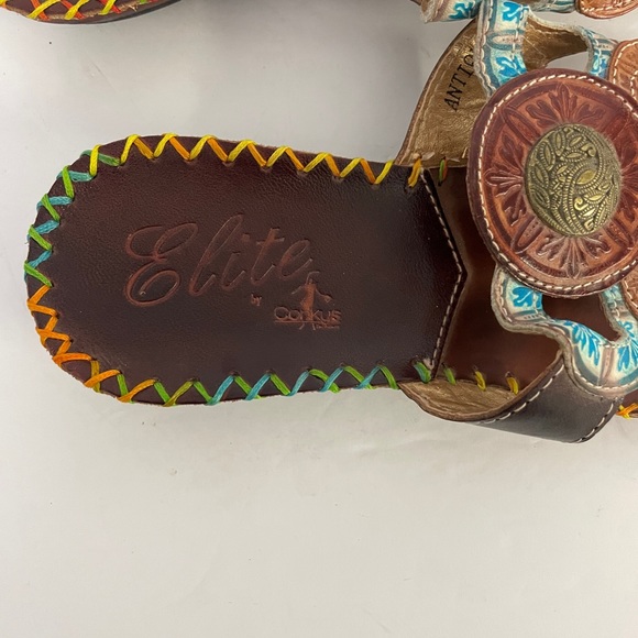 Elite By Corgys Antiqua Hand Tooled Color Sandals Size 9 - Picture 7 of 10